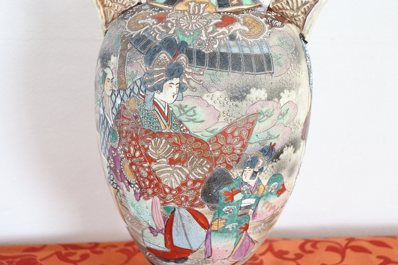 Vaso Vintage Satsuma in Ceramica decorata a mano, 1960 3