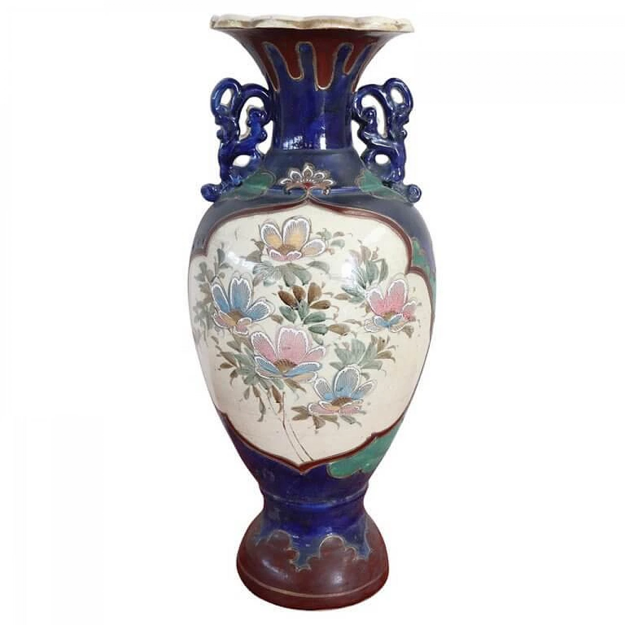 Vaso vintage satsuma in ceramica policroma anni 1960 7