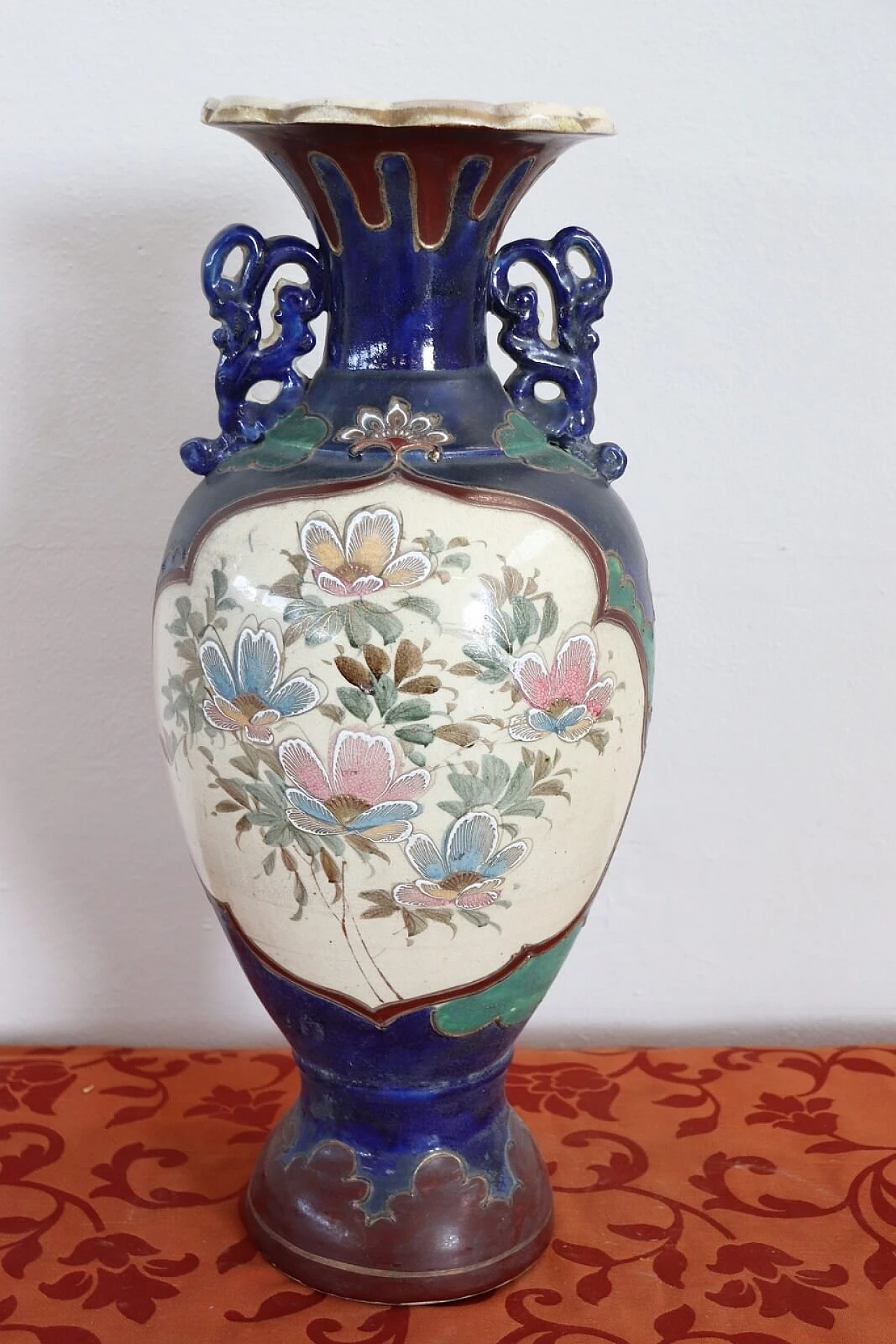 Vaso vintage satsuma in ceramica policroma anni 1960 8