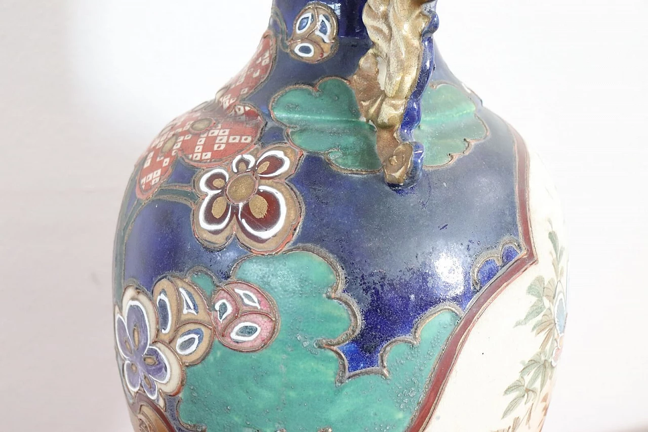 Vaso vintage satsuma in ceramica policroma anni 1960 9