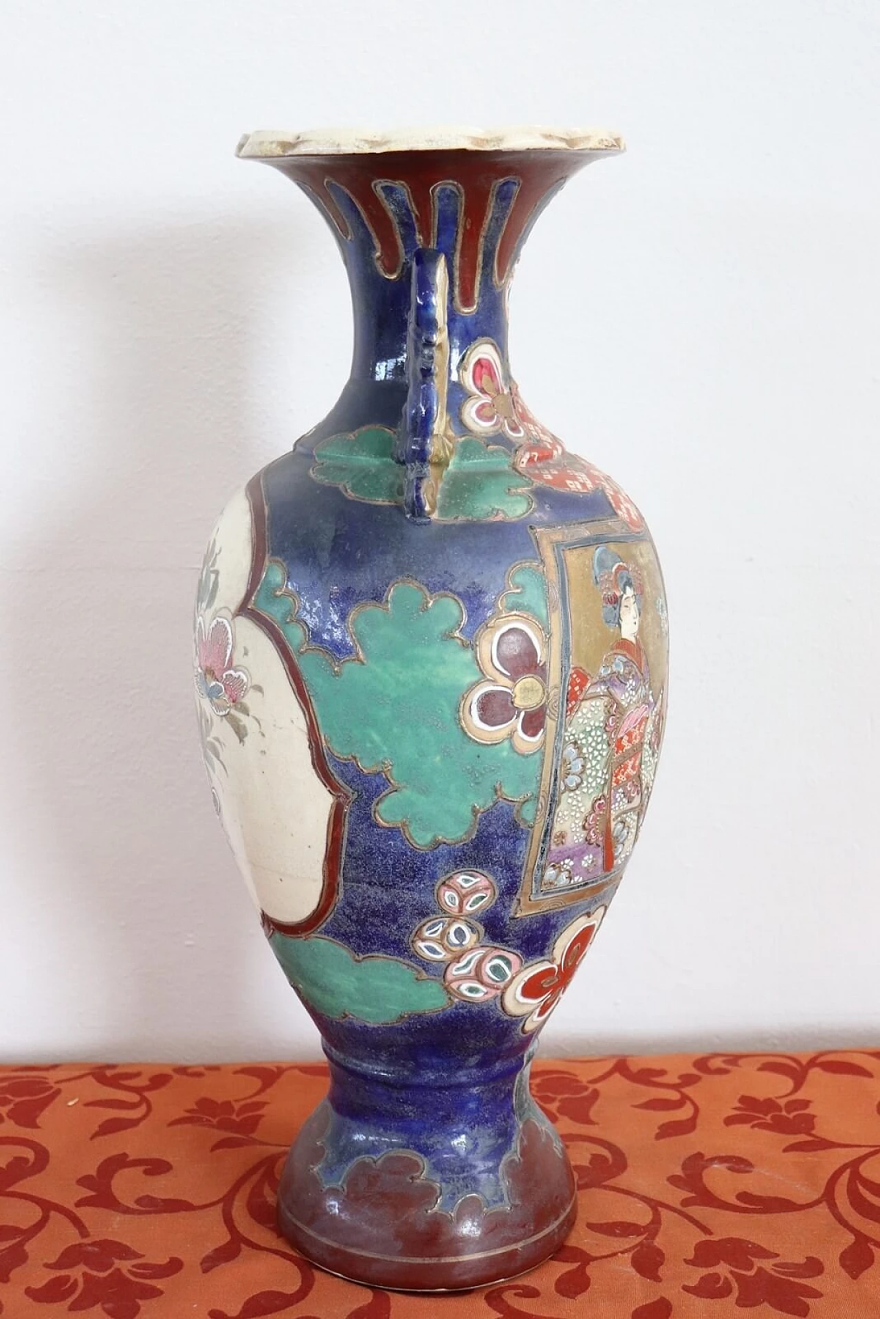 Vaso vintage satsuma in ceramica policroma anni 1960 10