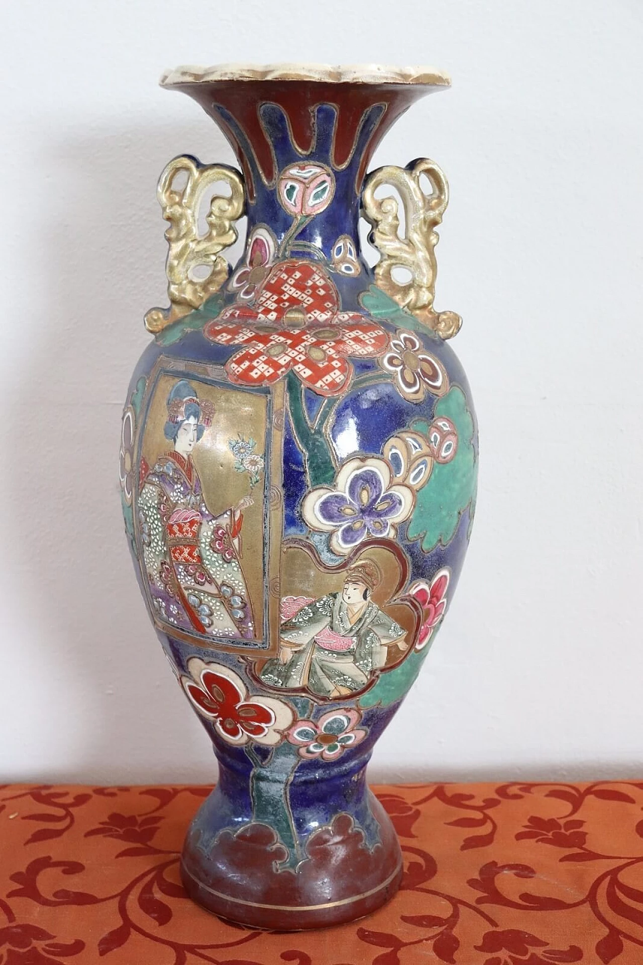 Vaso vintage satsuma in ceramica policroma anni 1960 11