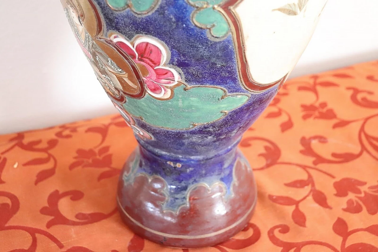 Vaso vintage satsuma in ceramica policroma anni 1960 12