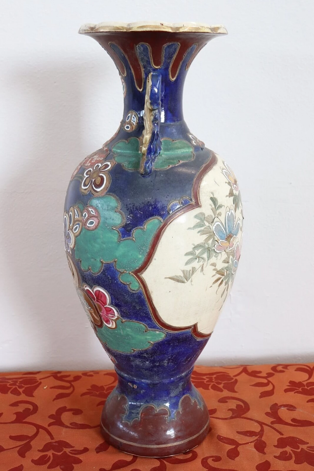 Vaso vintage satsuma in ceramica policroma anni 1960 13