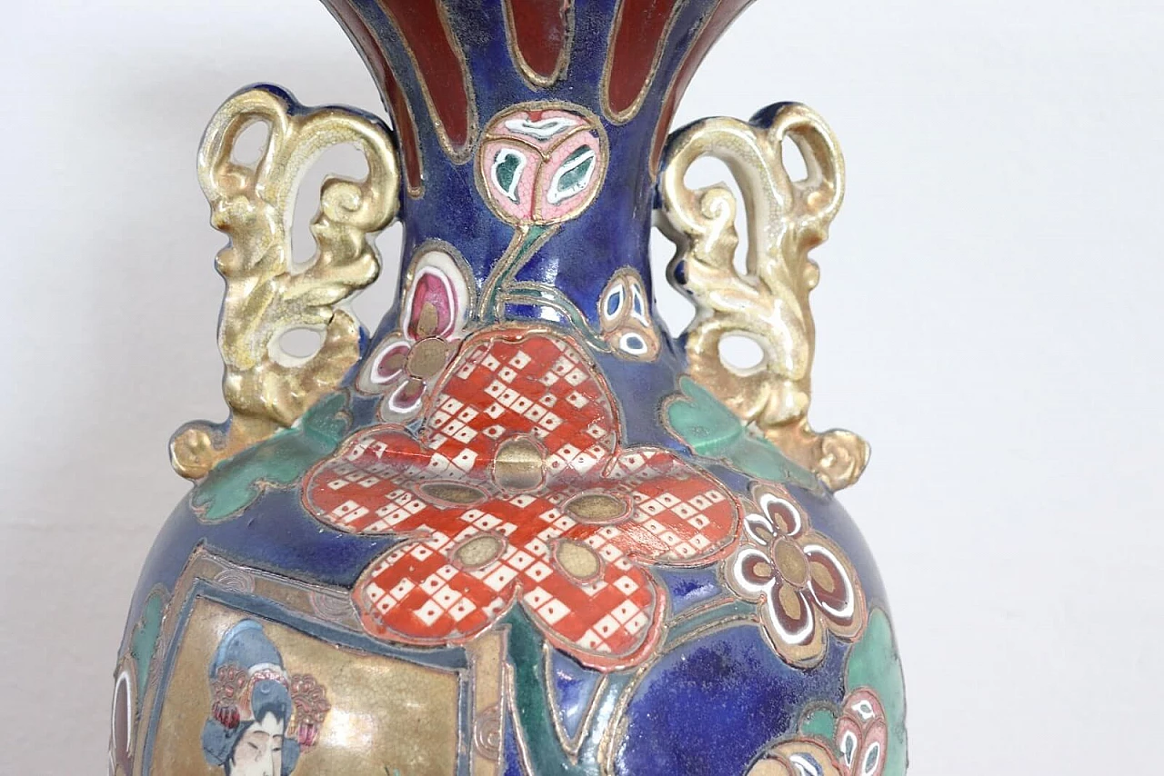 Vaso vintage satsuma in ceramica policroma anni 1960 14