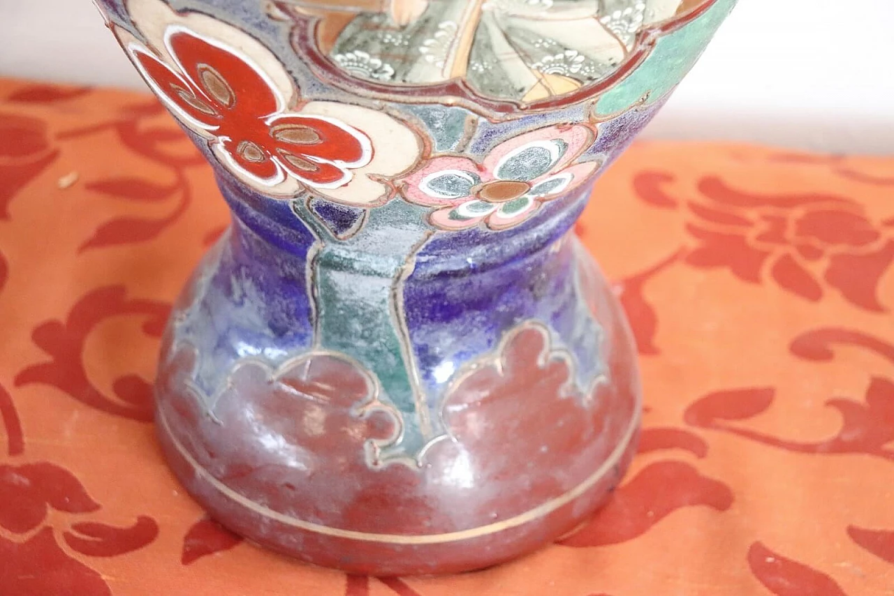 Vaso vintage satsuma in ceramica policroma anni 1960 18