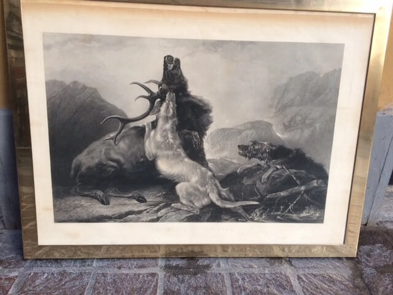 Stampa con scena di caccia al cervo '800 3