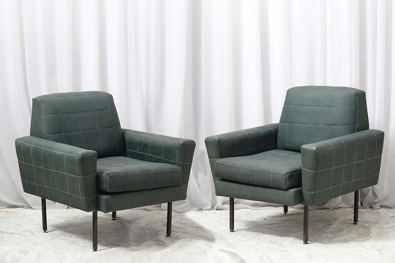 Green vintage armchairs, 1950s, set of 2 2