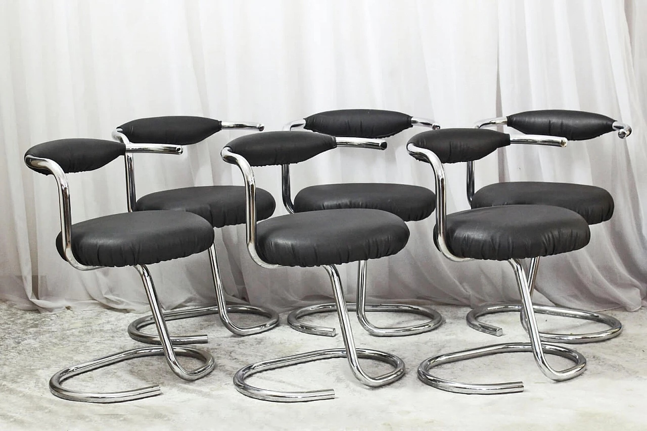 6 "Cobra" chairs by Giotto Stoppino in chromed metal, 1970's 2