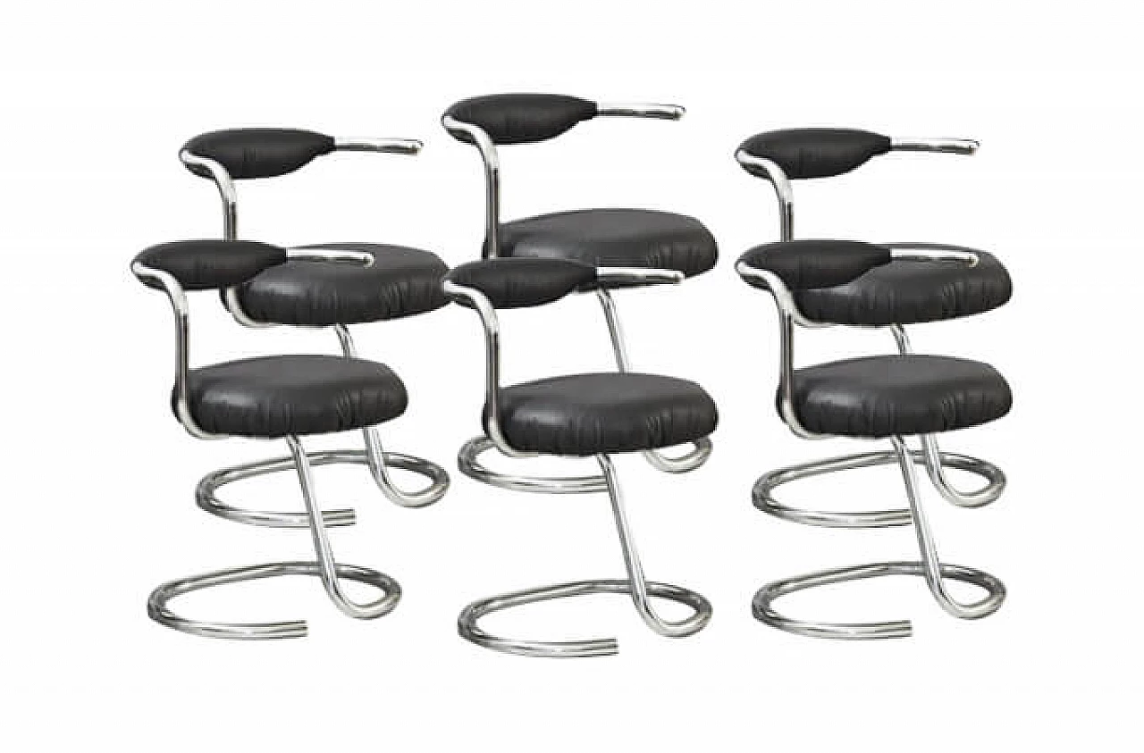 6 "Cobra" chairs by Giotto Stoppino in chromed metal, 1970's 1