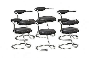 6 Cobra chairs by Giotto Stoppino in chromed metal, 1970's