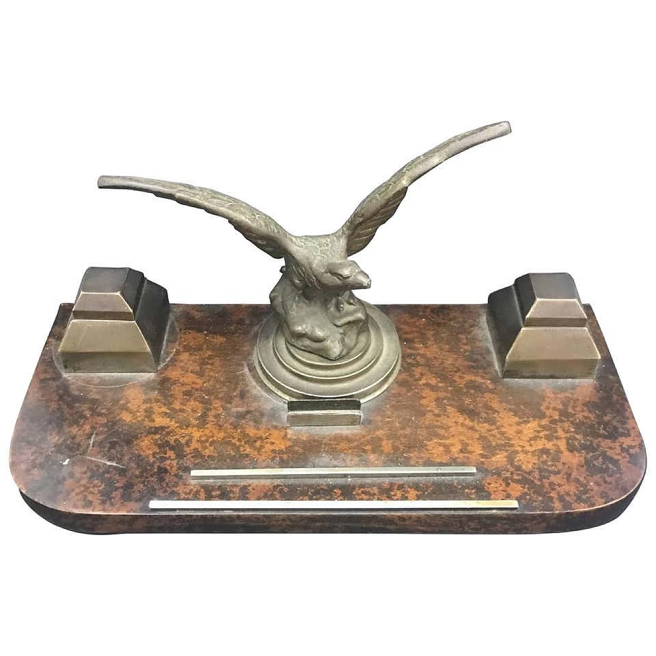 Art Deco wood and brass italian inkstand, 30s 1145076