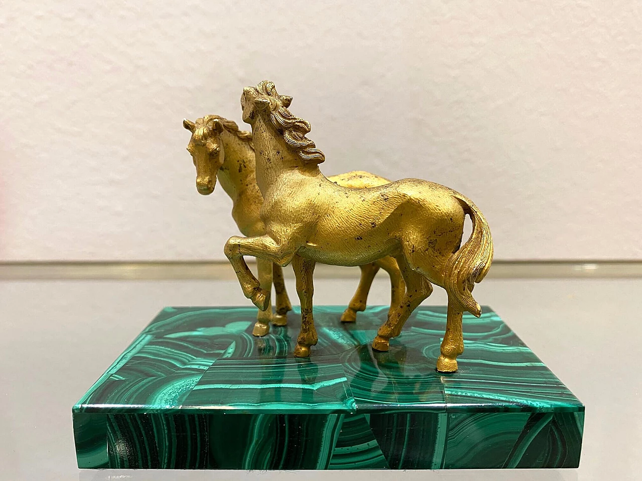Scultura di cavalli in bronzo e malachite, fine '800 1145360
