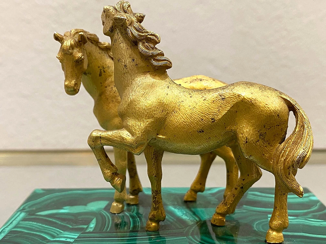 Scultura di cavalli in bronzo e malachite, fine '800 1145361