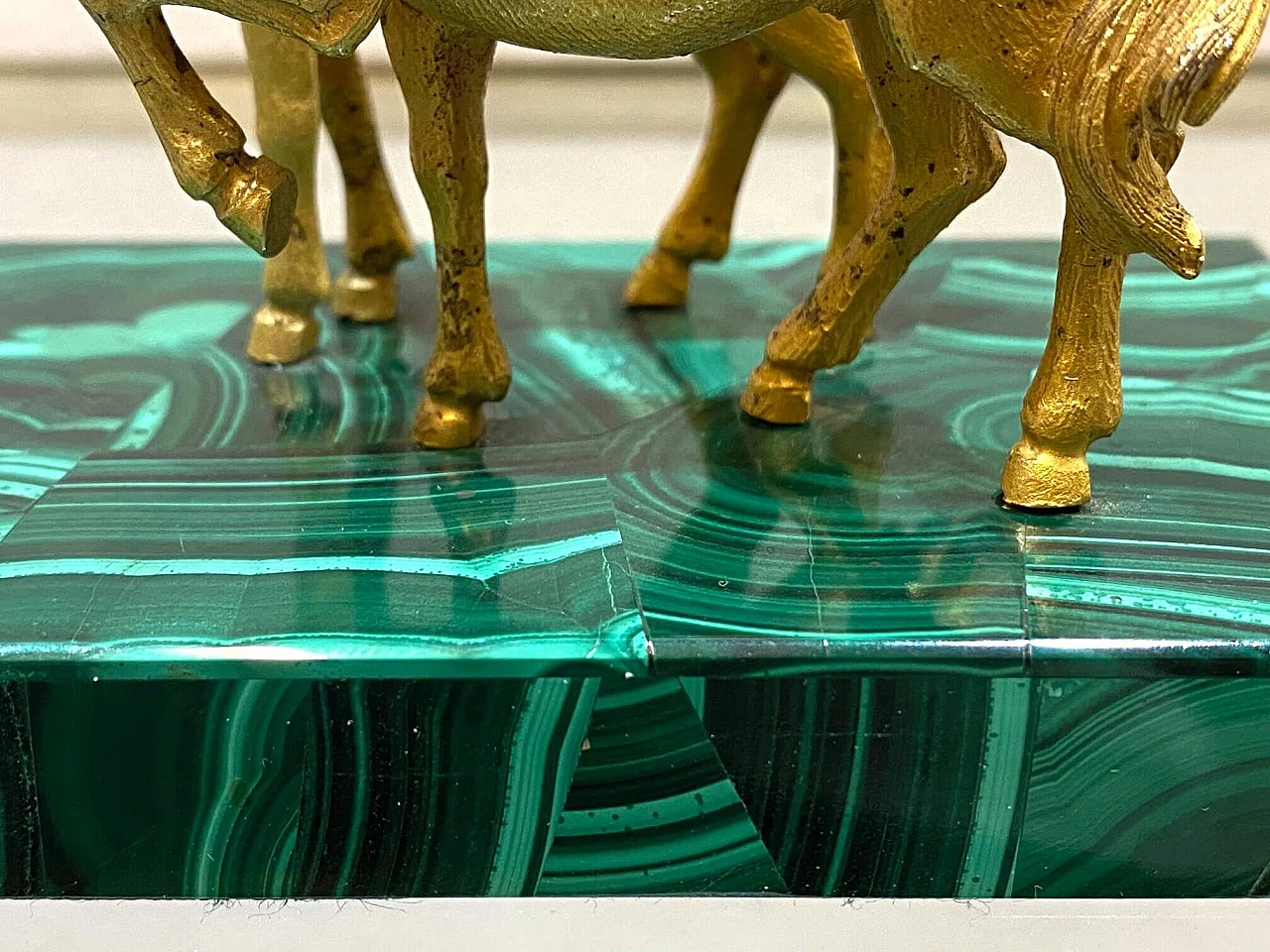 Scultura di cavalli in bronzo e malachite, fine '800 1145362