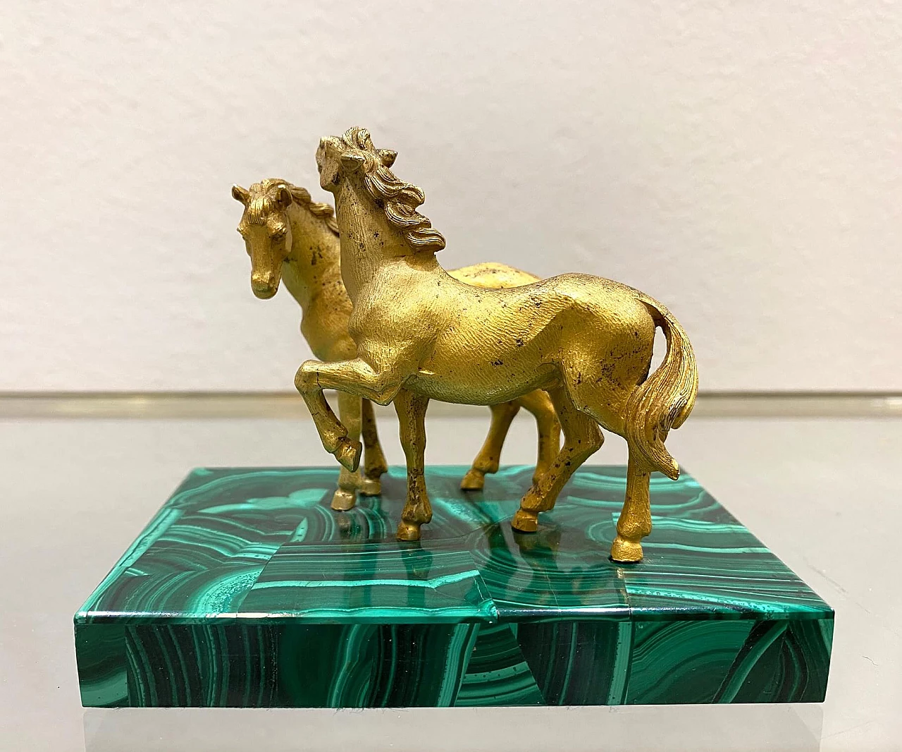 Scultura di cavalli in bronzo e malachite, fine '800 1145364