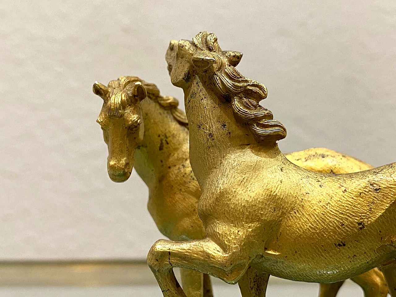 Scultura di cavalli in bronzo e malachite, fine '800 1145366