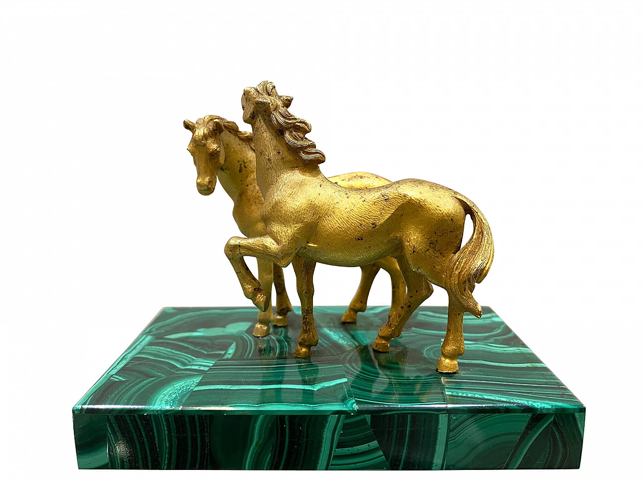 Scultura di cavalli in bronzo e malachite, fine '800 1145446