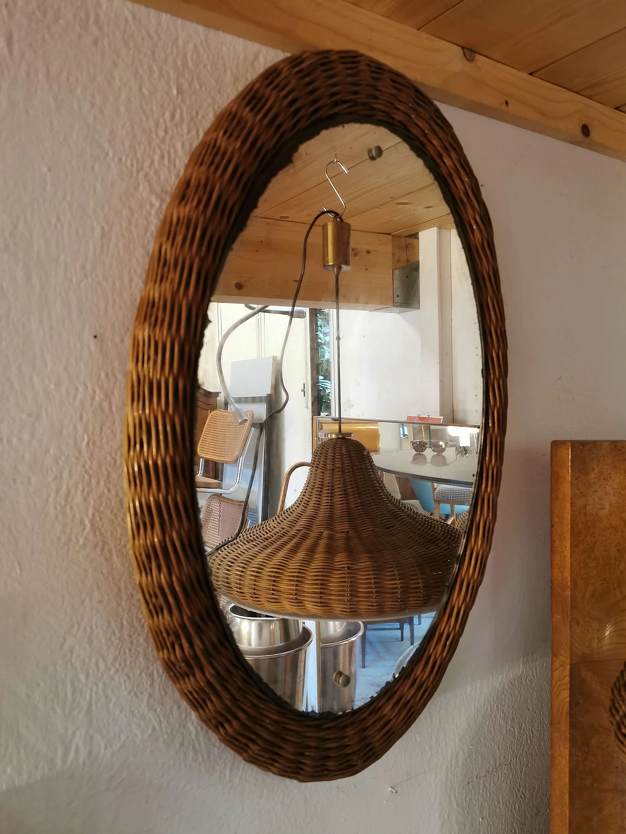 Specchio ovale con cornice in vimini 1146111