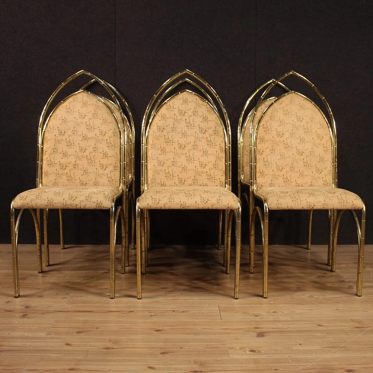 6 Italian design chairs in gold metal, 70s 1146472