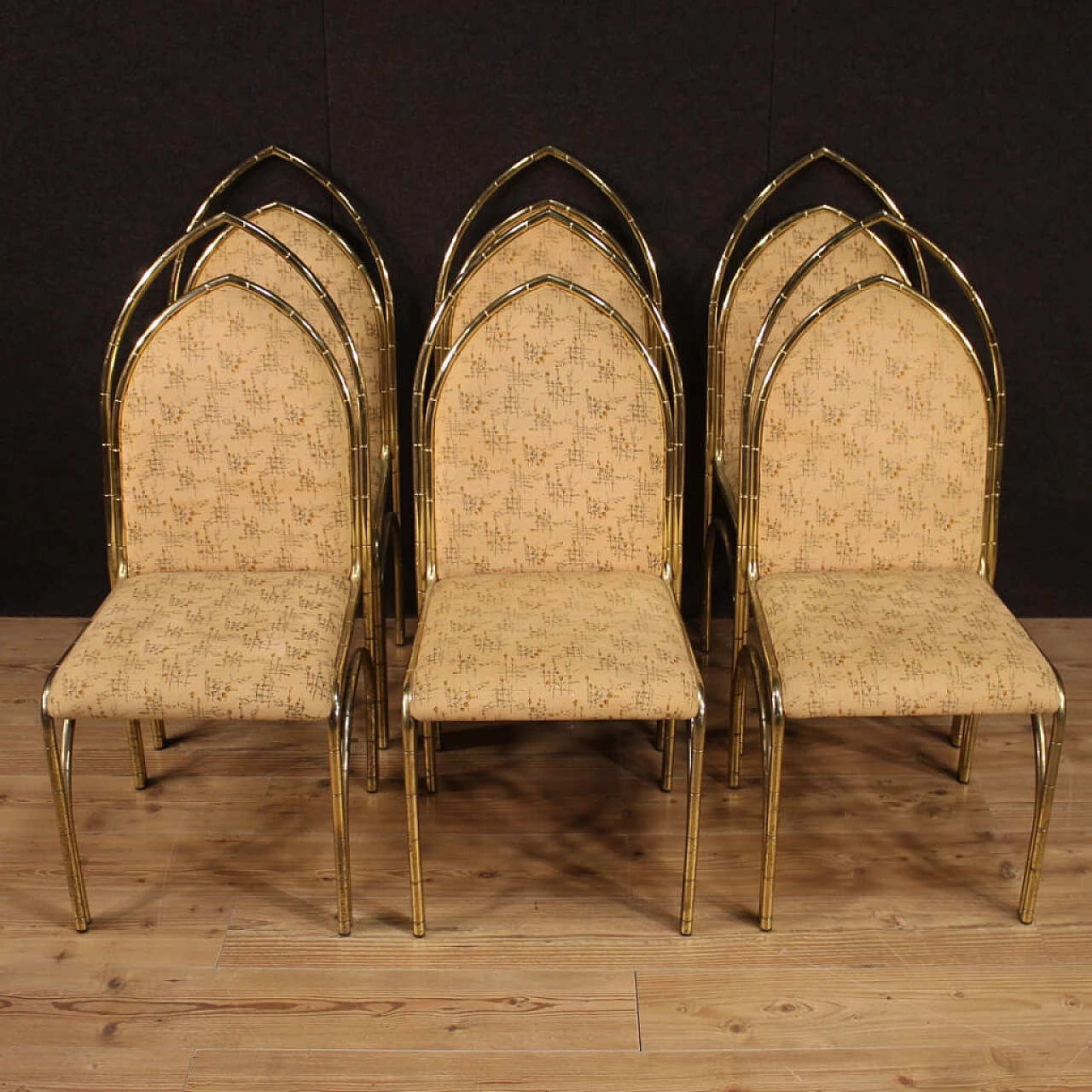 6 sedie italiane di design in metallo dorato, anni '70 1146473