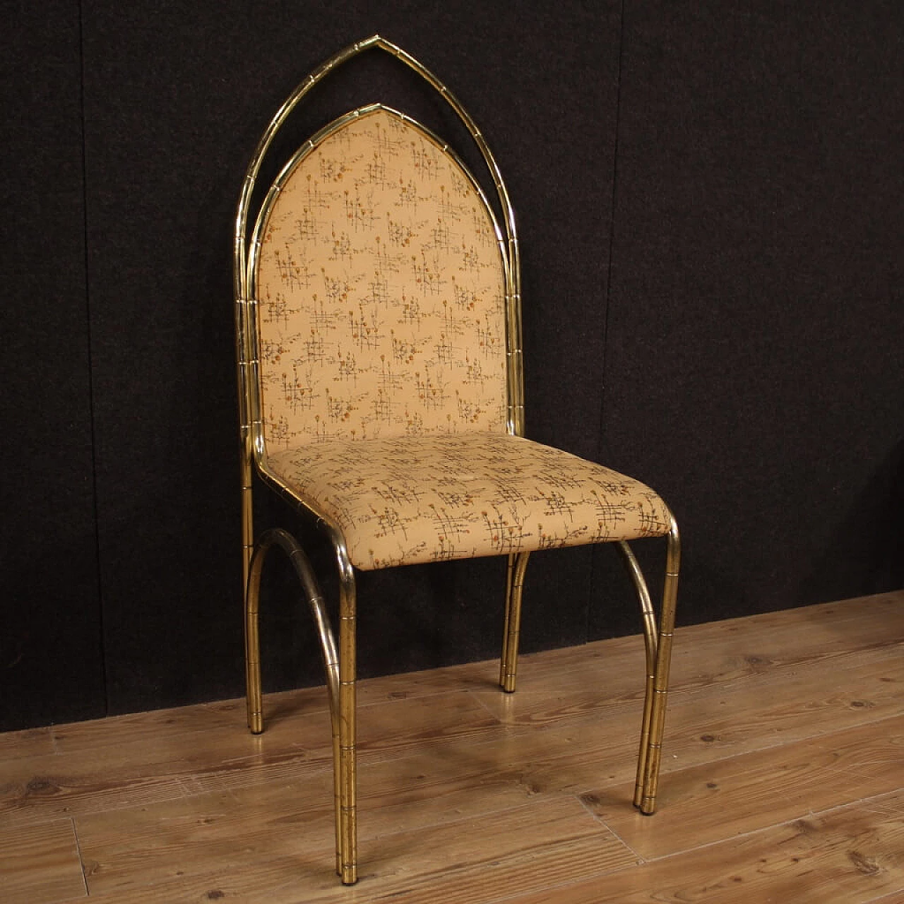 6 sedie italiane di design in metallo dorato, anni '70 1146474