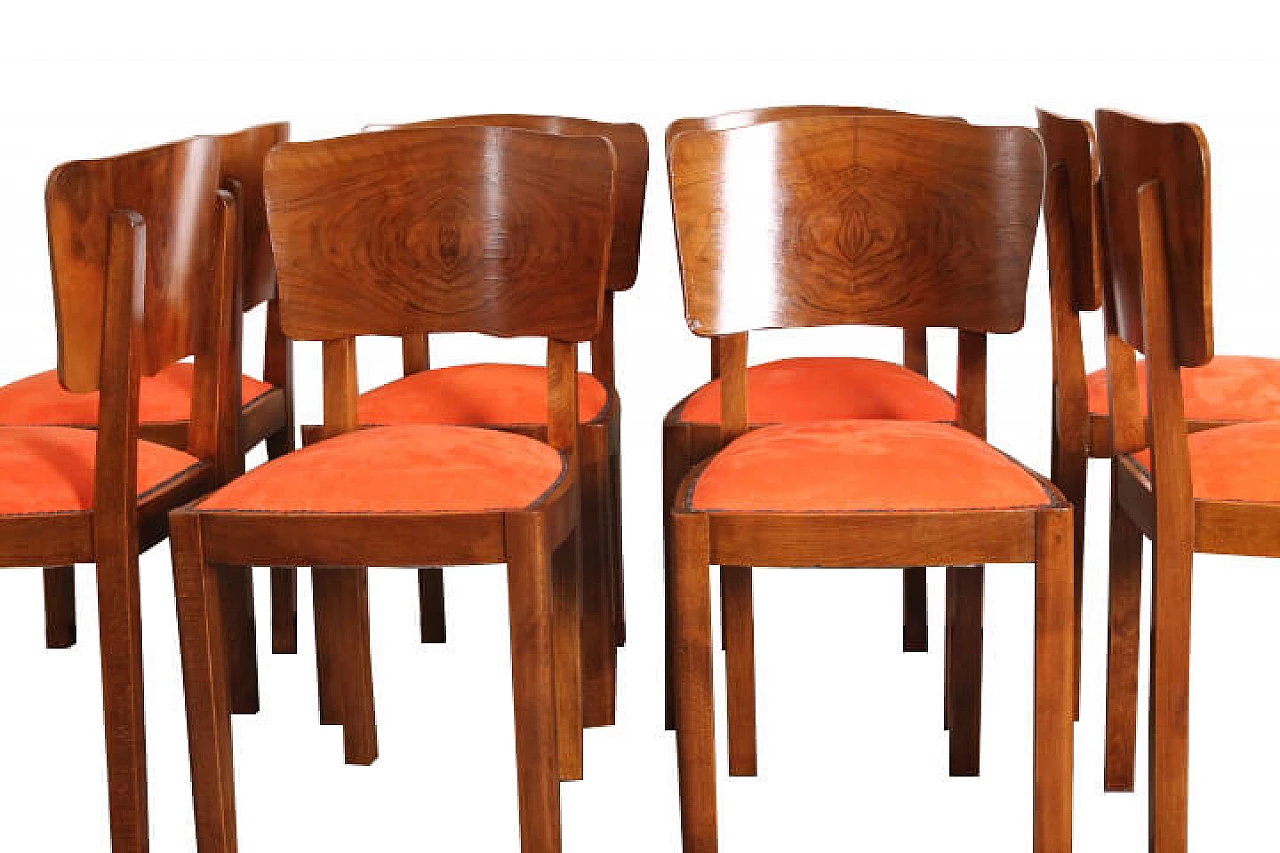 8 Walnut Art Deco Chairs, 1930s 1146653