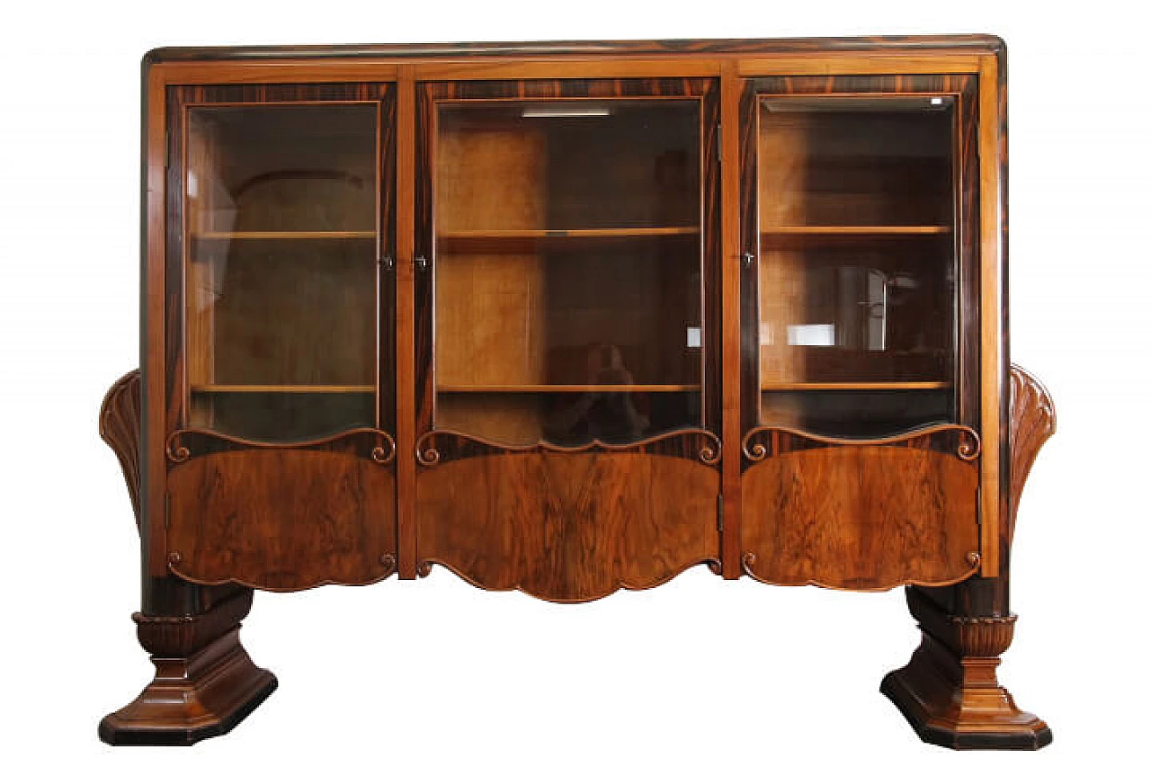 Vetrina Art Deco fiorentina in noce e palissandro, anni '30 1146661