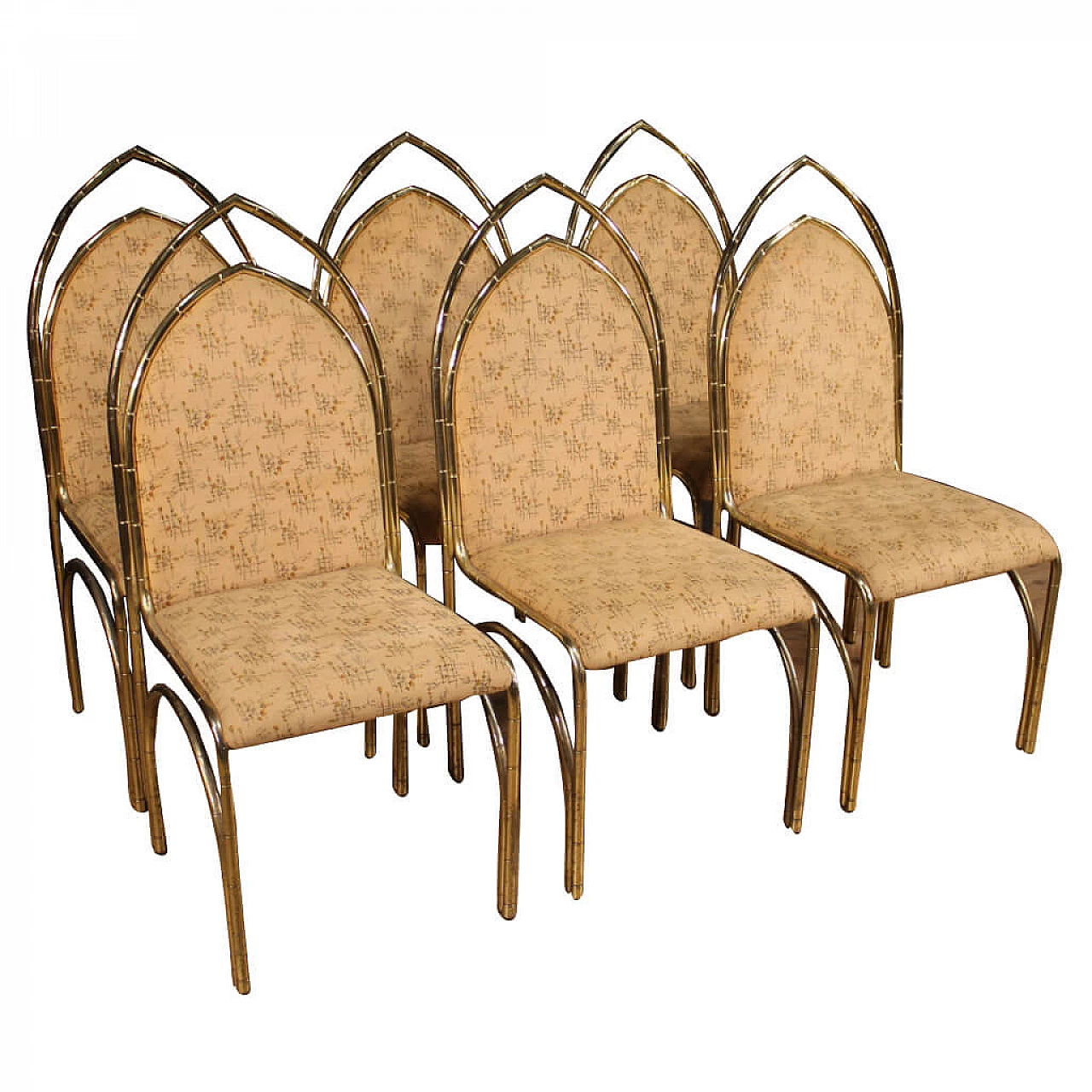 6 sedie italiane di design in metallo dorato, anni '70 1146728