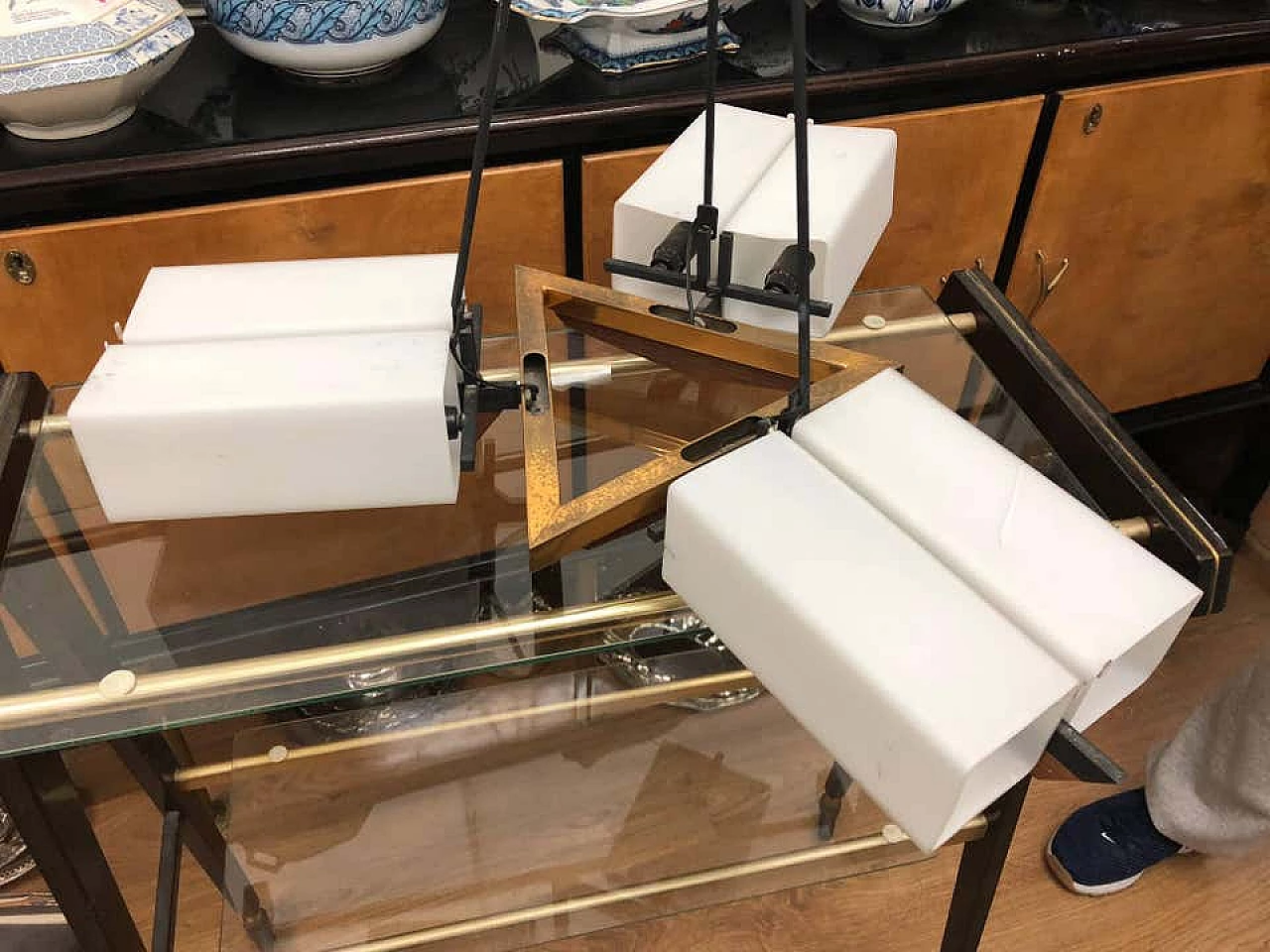 Teak and brass chandelier by Stilux, 1950's 1146881