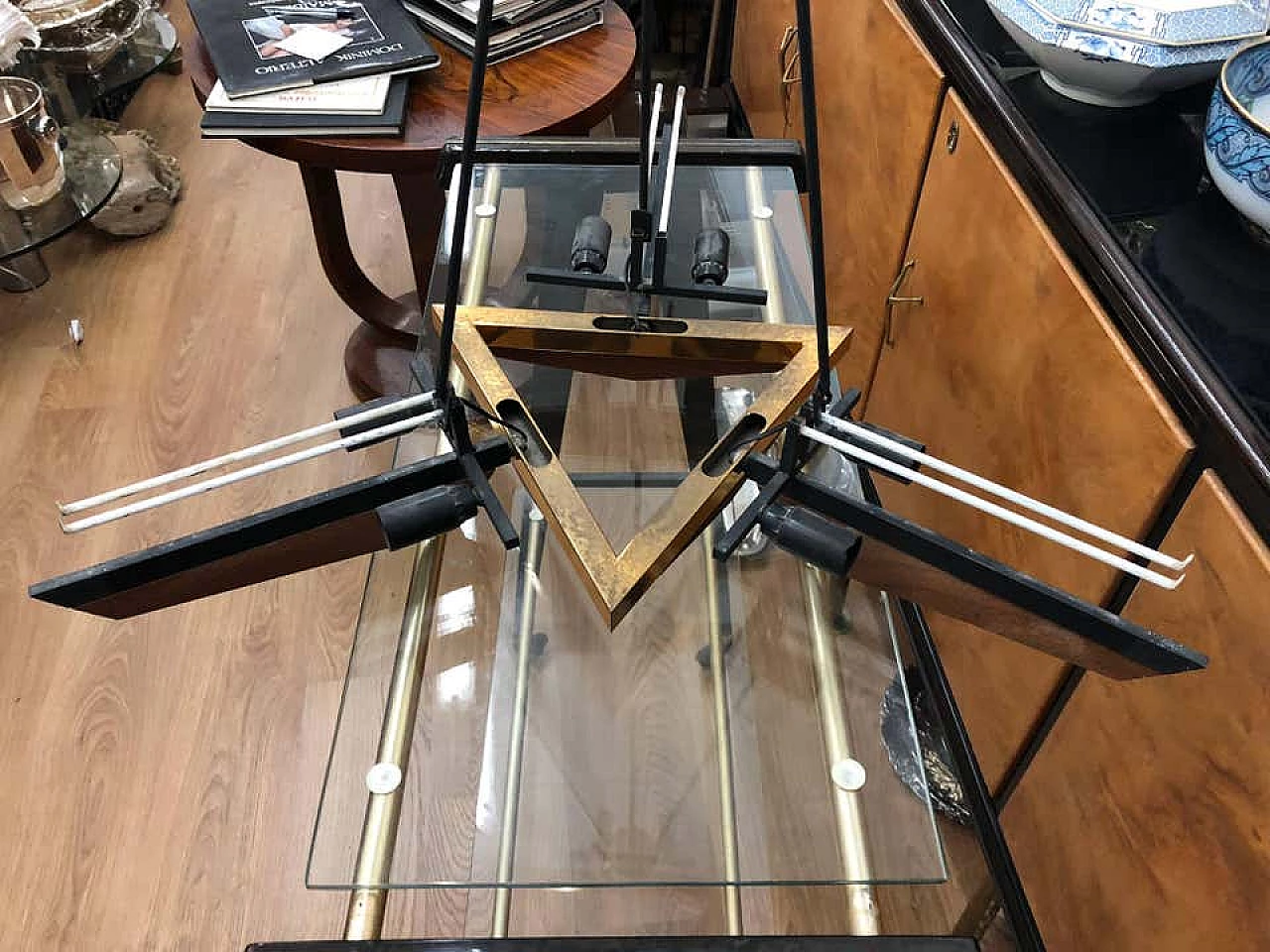 Teak and brass chandelier by Stilux, 1950's 1146887