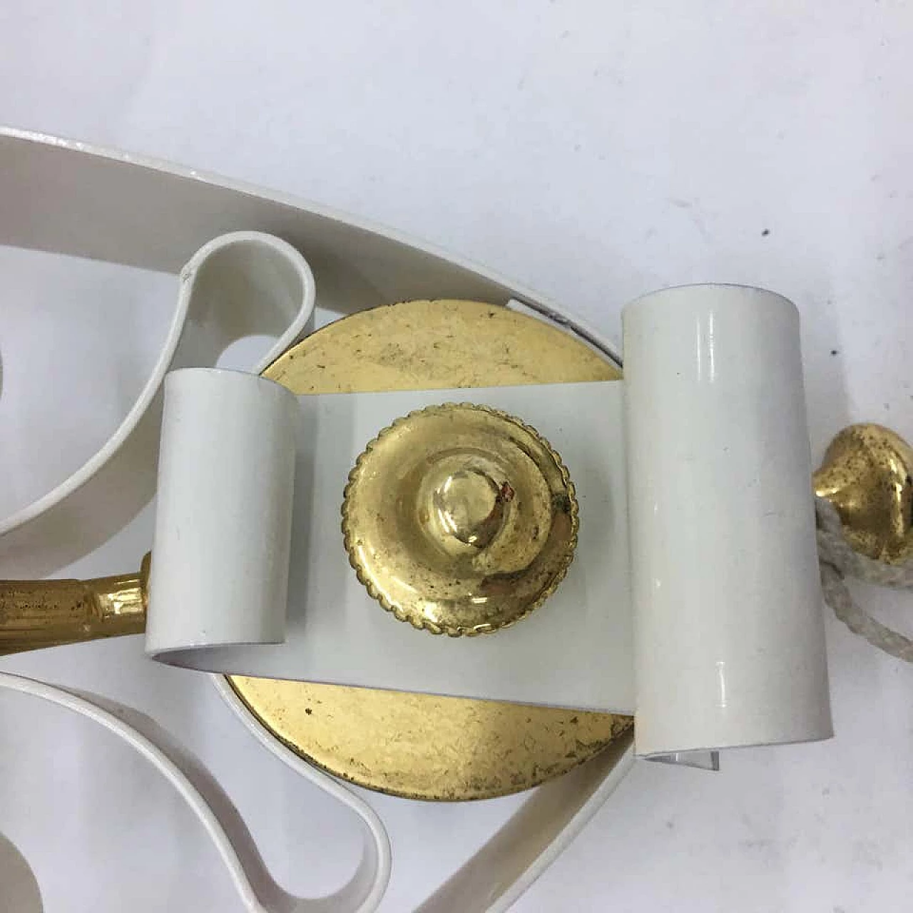 Pair of white and golden brass wall sconces, 1950s 1147000