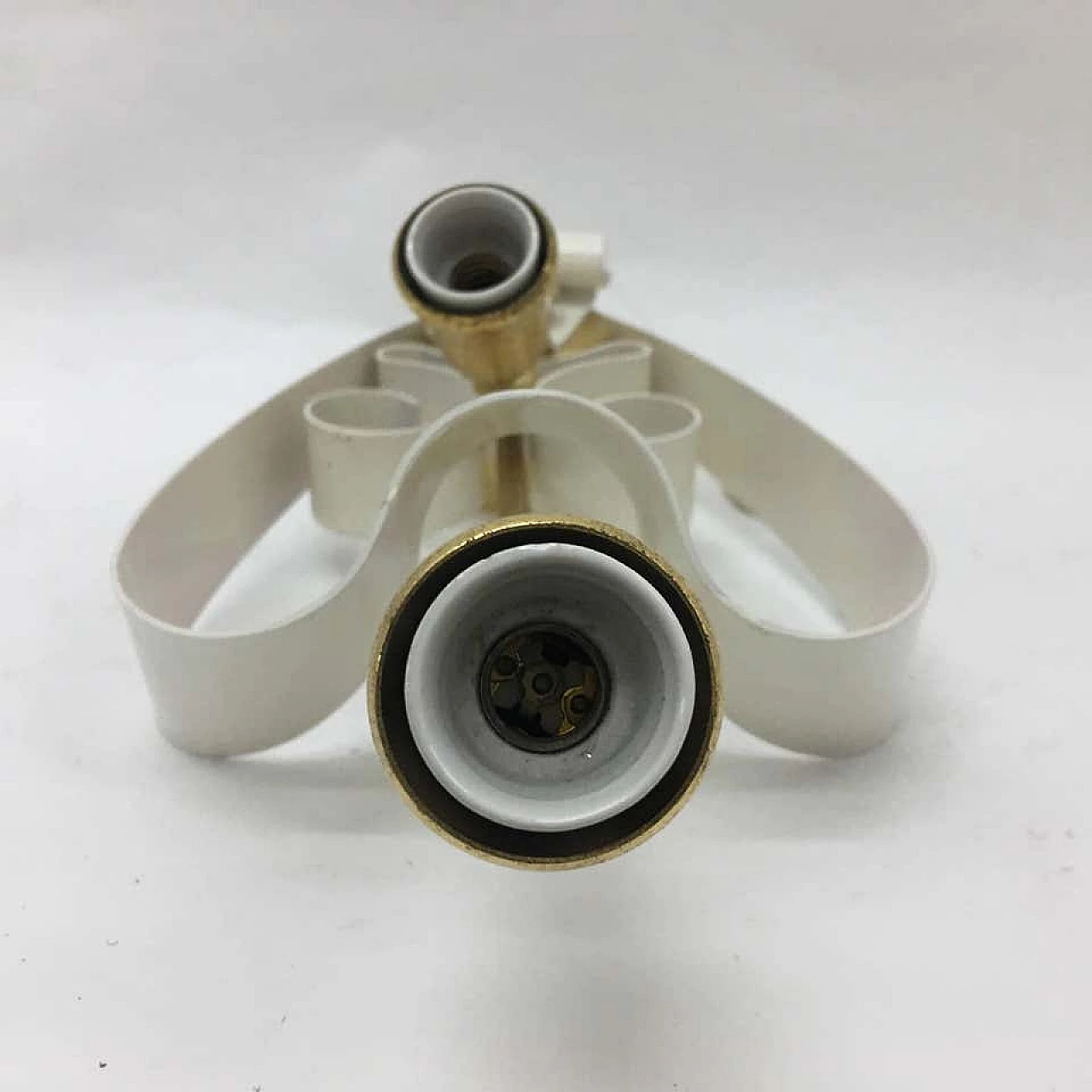 Pair of white and golden brass wall sconces, 1950s 1147005