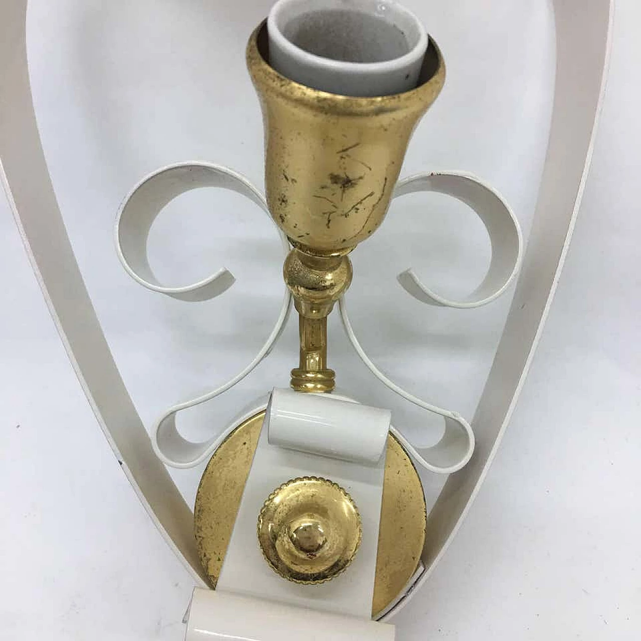 Pair of white and golden brass wall sconces, 1950s 1147008