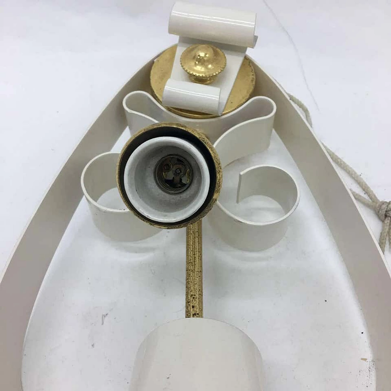 Pair of white and golden brass wall sconces, 1950s 1147010