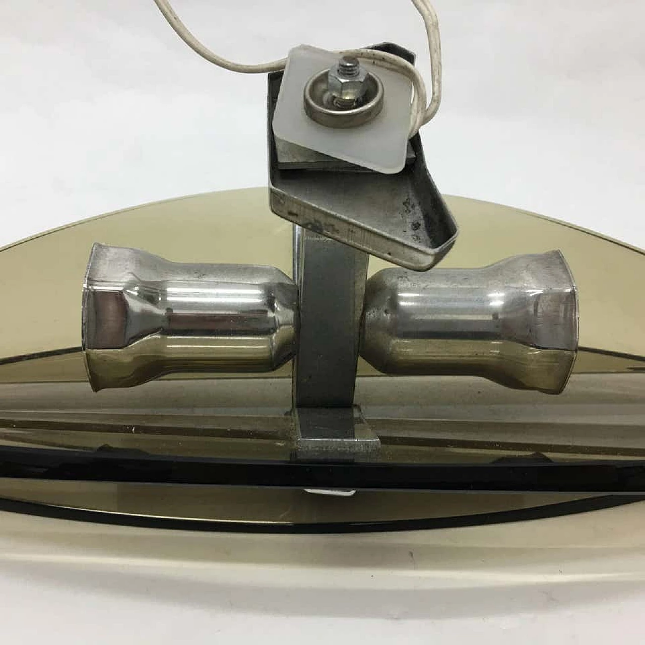 Pair of two wall sconces in smoke glass by Veca, 70s 1147048