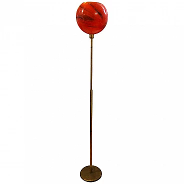 Floor lamp in brass and red glass, 1950s