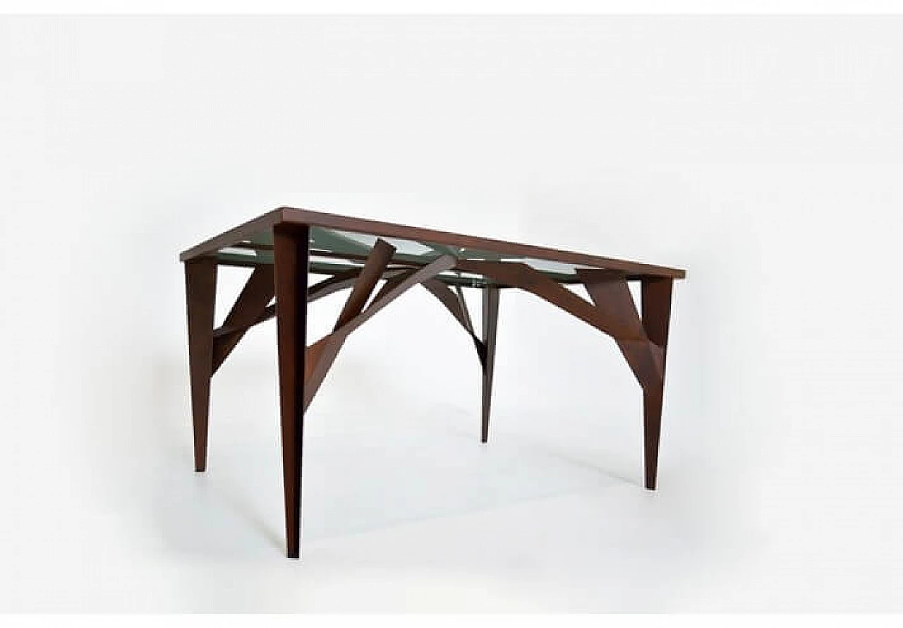Tree X table in corten with built-in tempered glass top 1147353