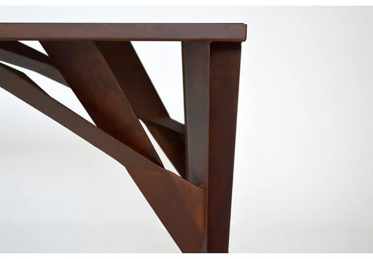 Tree X table in corten with built-in tempered glass top 1147354