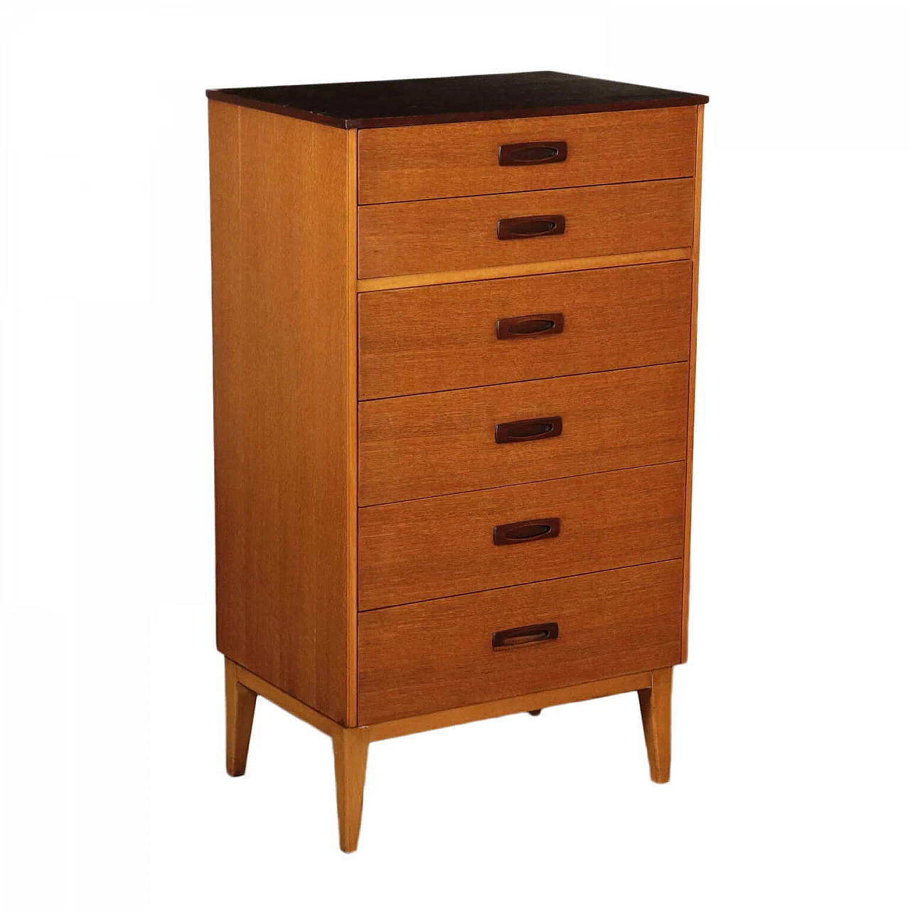 English high chest with 6 drawers in oak and rosewood, 60s 1147505