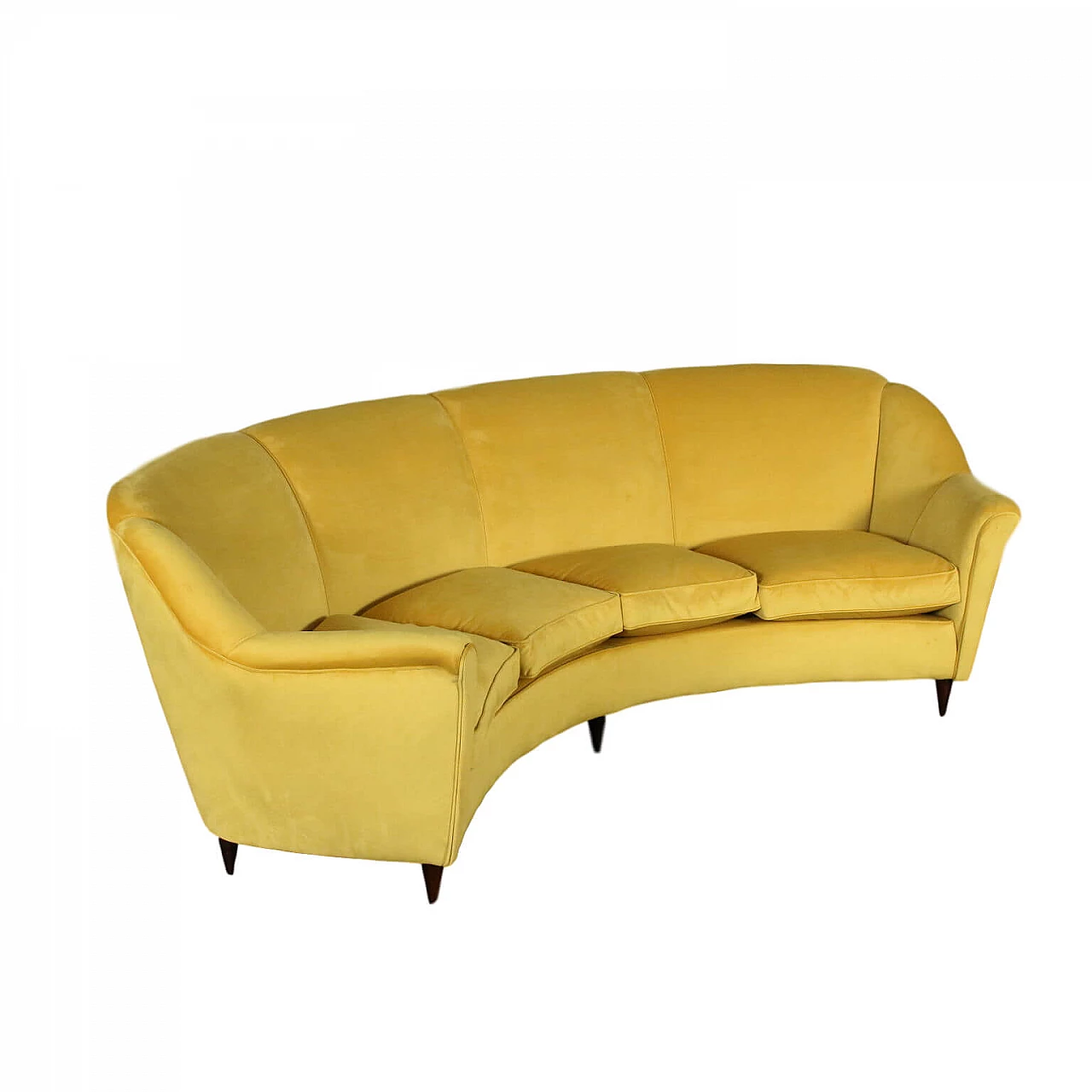 Curved sofa in yellow velvet, 50s 1147561