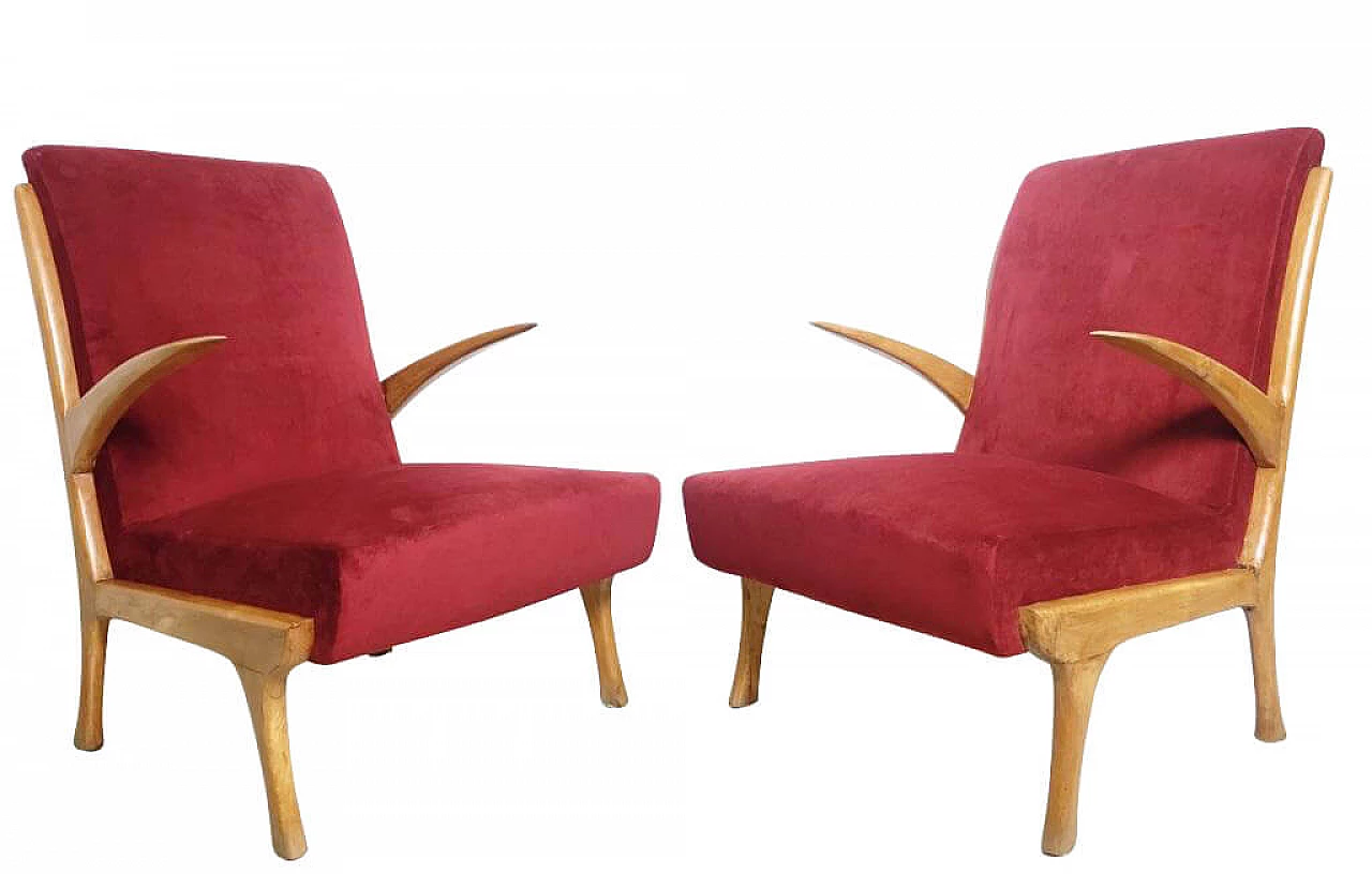 Coppia di poltrone bordeaux, anni '50 1147667