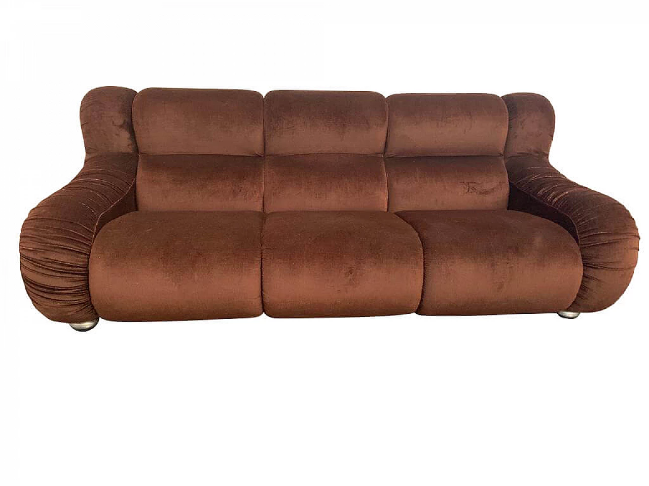 Italian velvet sofa with Pleated Armrests, 70s 1147973