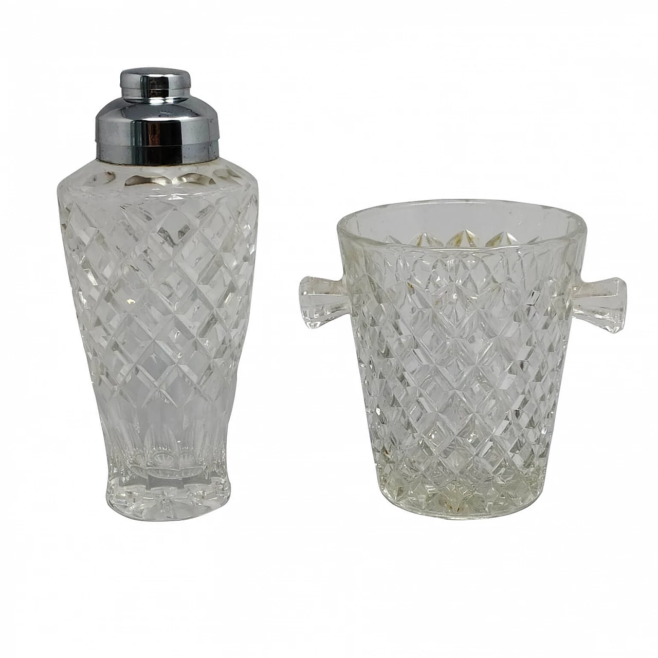 Cocktail shaker made in crystal and ice bucket, 50's 1149026