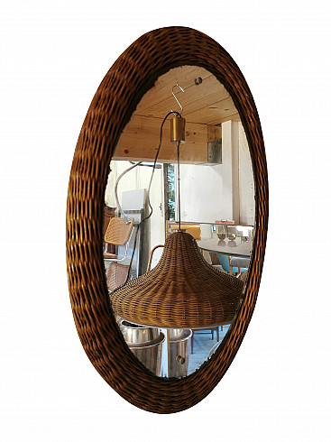 Oval mirror with wicker frame