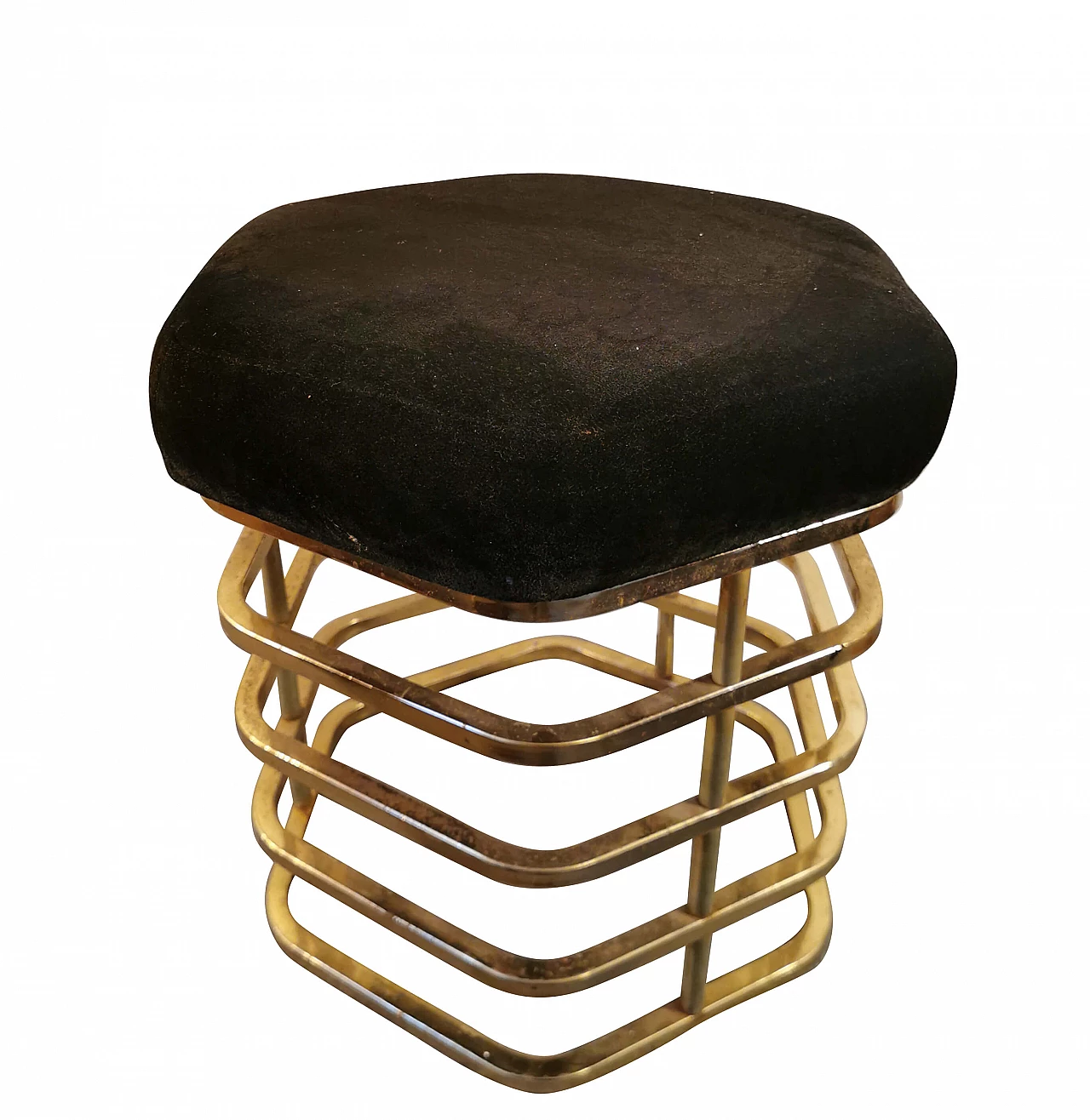 Brass and velvet stool, 1950s 1149063