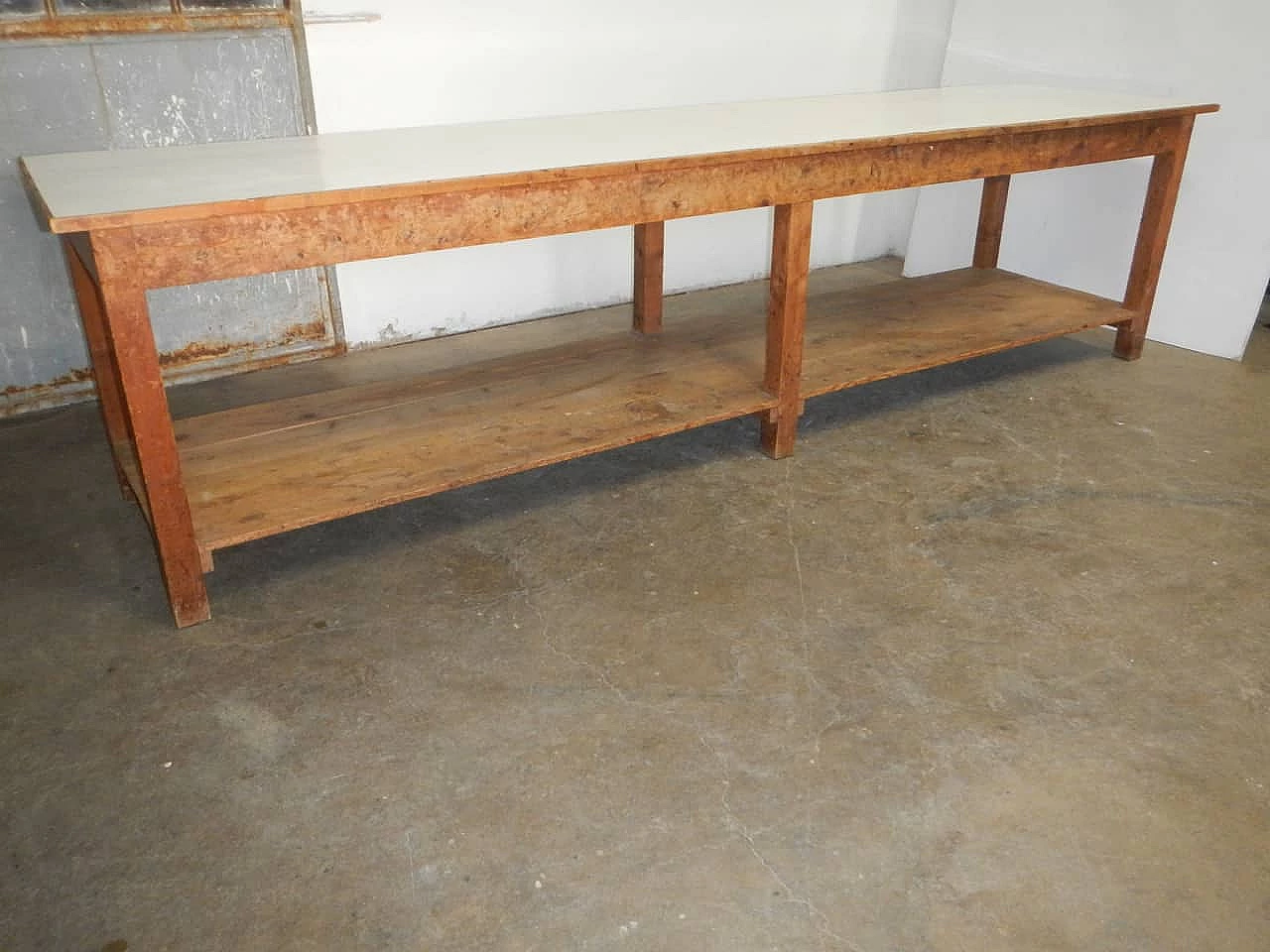 Large double top work table  in wood and formica, 70s 1149426