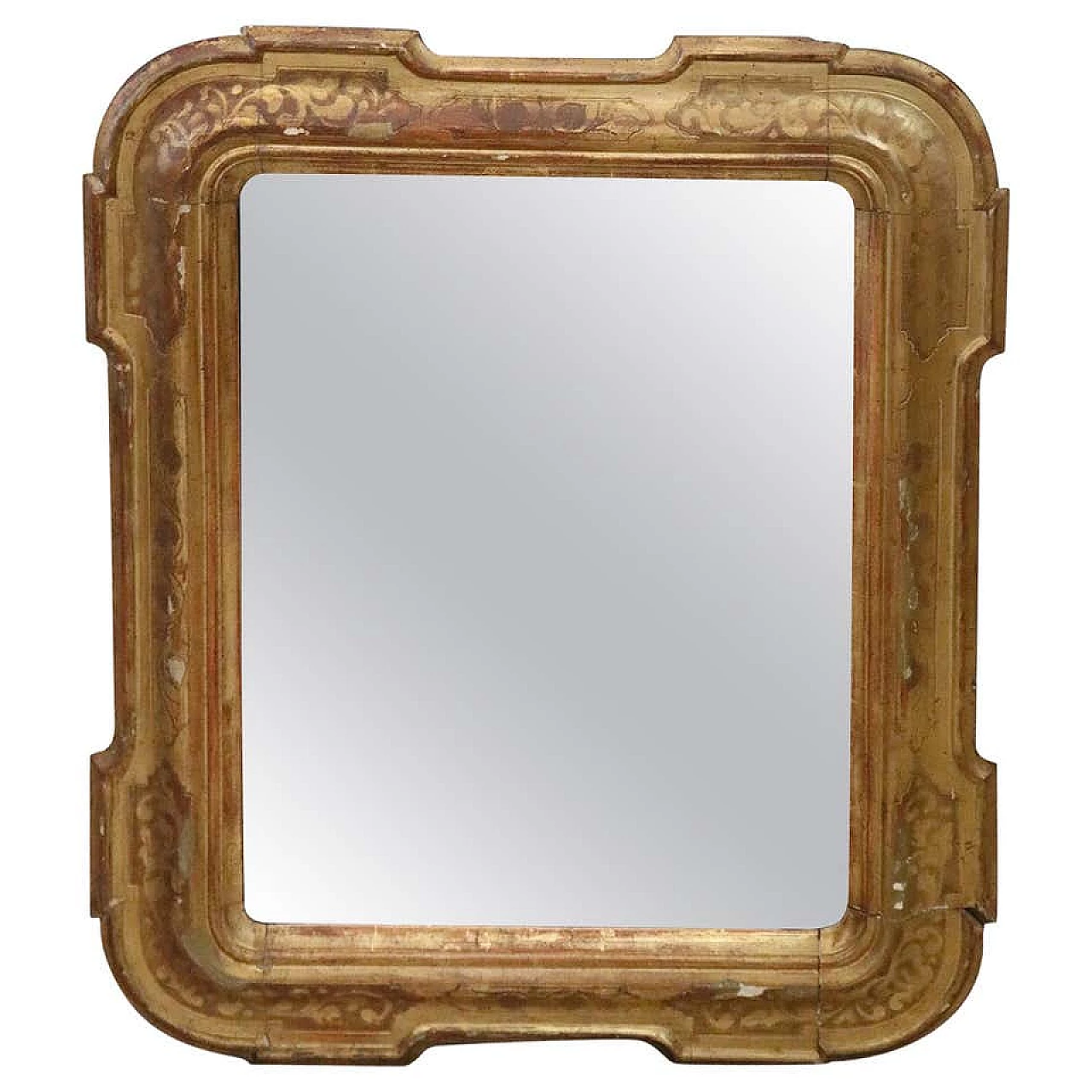 Specchiera antica a vassoio in legno dorato con foglia oro, sec. XIX 1149511