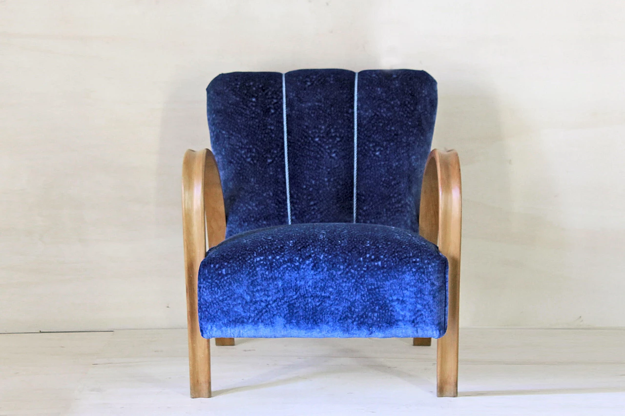 Art Deco armchair in blue velvet, 1940s 1150016