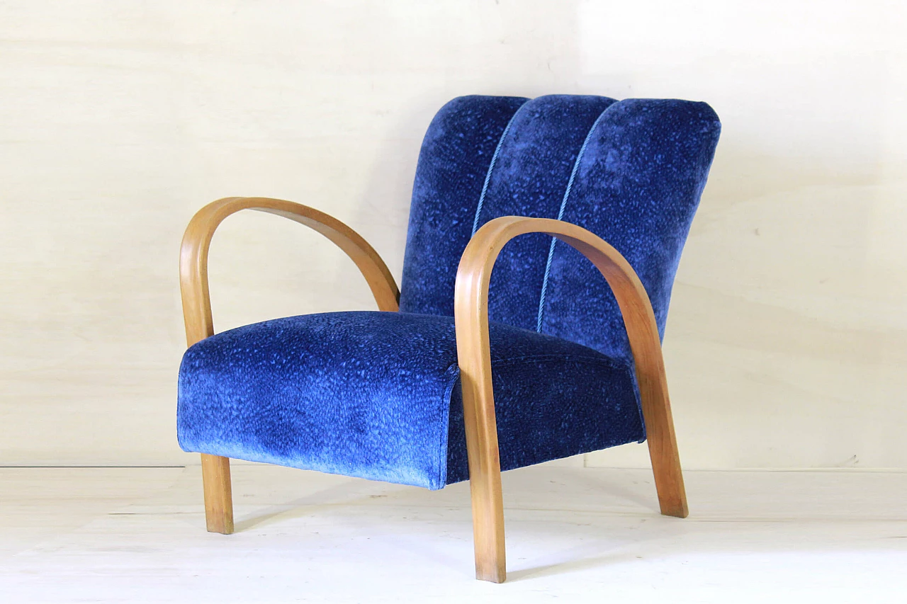 Art Deco armchair in blue velvet, 1940s 1150017
